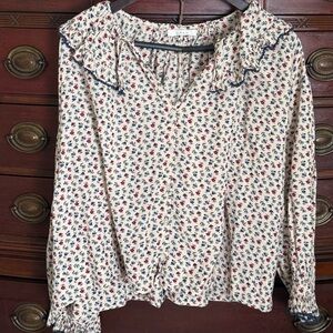 Doen Floral Blouse in Cream and Red
